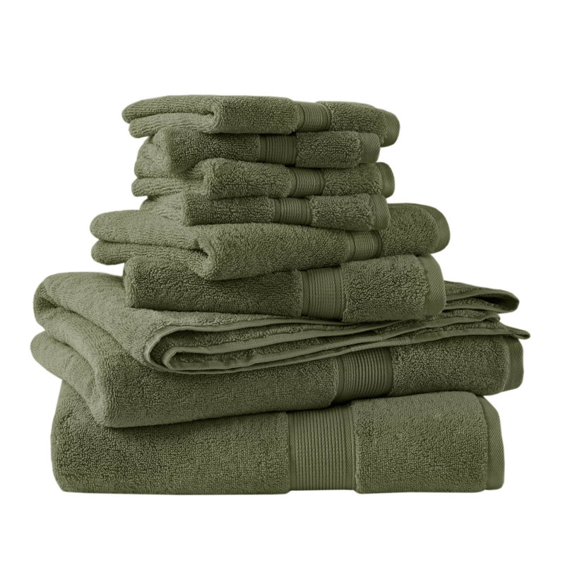 Ensemble de serviettes 8 pièces 100% coton vert olive 800 g / m² 800 GSM, Vert olive