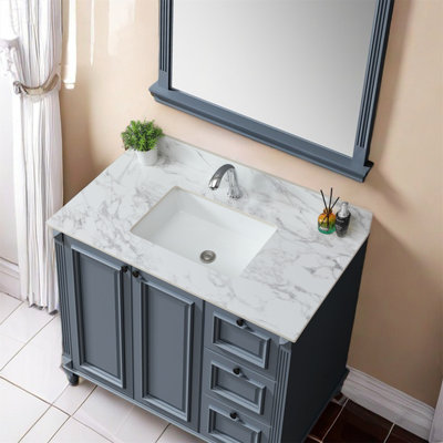 43X22 Inch Sintered Stone Bathroom Vanity Top With Undermount Ceramic Sink And Backsplash, Single Faucet Hole