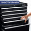 Tool Chest, 6 Drawers Rolling Tool Cabinet, Lockable Wheels, Ball Bearing Sliders, Black Powder Coating, Metal Tool Storage Cart, Suitable For Garage, Warehouse, Workshop