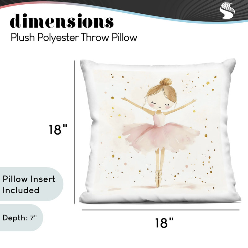 Coussin décoratif Delicate Little Ballerina Girl, imprimé par Creative Studio, 18 x 7 x 18, Carré 18 po, Ballerine brune