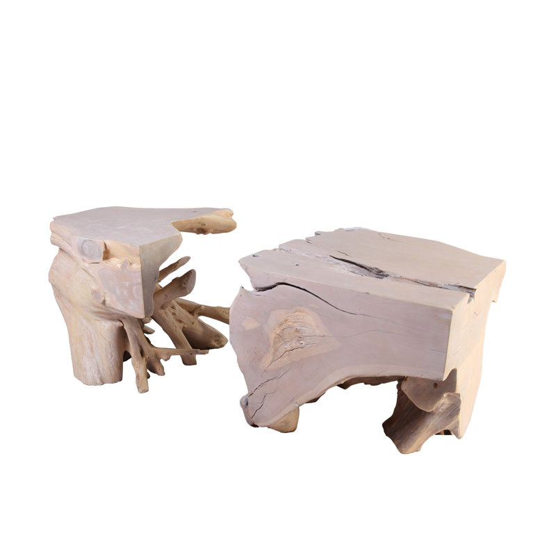 Paire de bases de table basse en teck sculpté