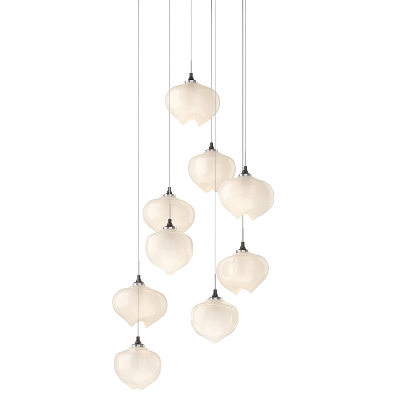 Ume 9 - Light Cluster Geometric Pendant, Frosted, 10" - 130", Oil Rubbed Bronze
