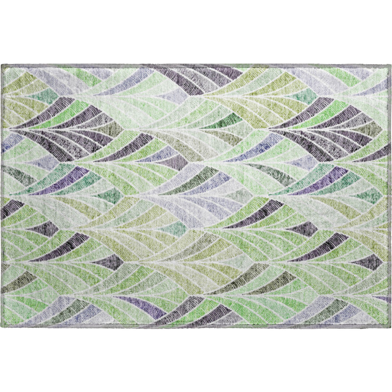Premium Machine Washable Prisco Green Rug, Rectangle 1'8" x 2'6"