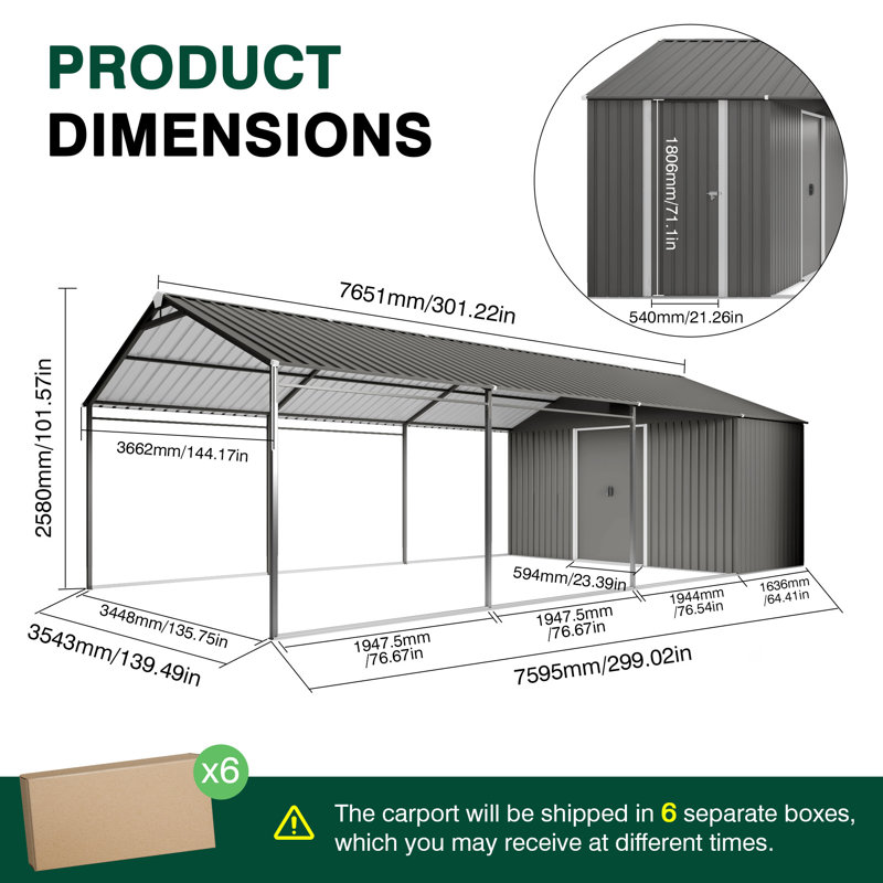 Remises multifonctionnelles avec rangement, abri d'auto moderne en acier 12 x 25 pi pour la maison