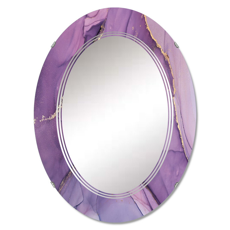 Mauve liquide Art Waves II - miroir mural moderne ovale, 30 po x 20 po