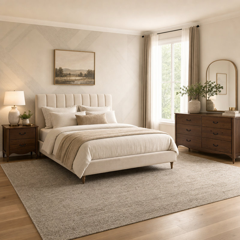 Ensemble de chambre à coucher 2 pièces en bois massif Brixton avec commode à 6 tiroirs et table de chevet à 2 tiroirs