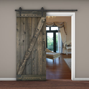 Porte de grange coulissante à panneaux en bois Z Series avec trousse de quincaillerie d'installation (DIY) 1 1