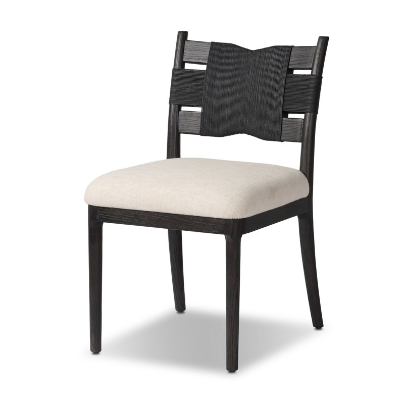 Tova Upholstered Dining Chair, Distressed Black Oak/Black Paper Cord