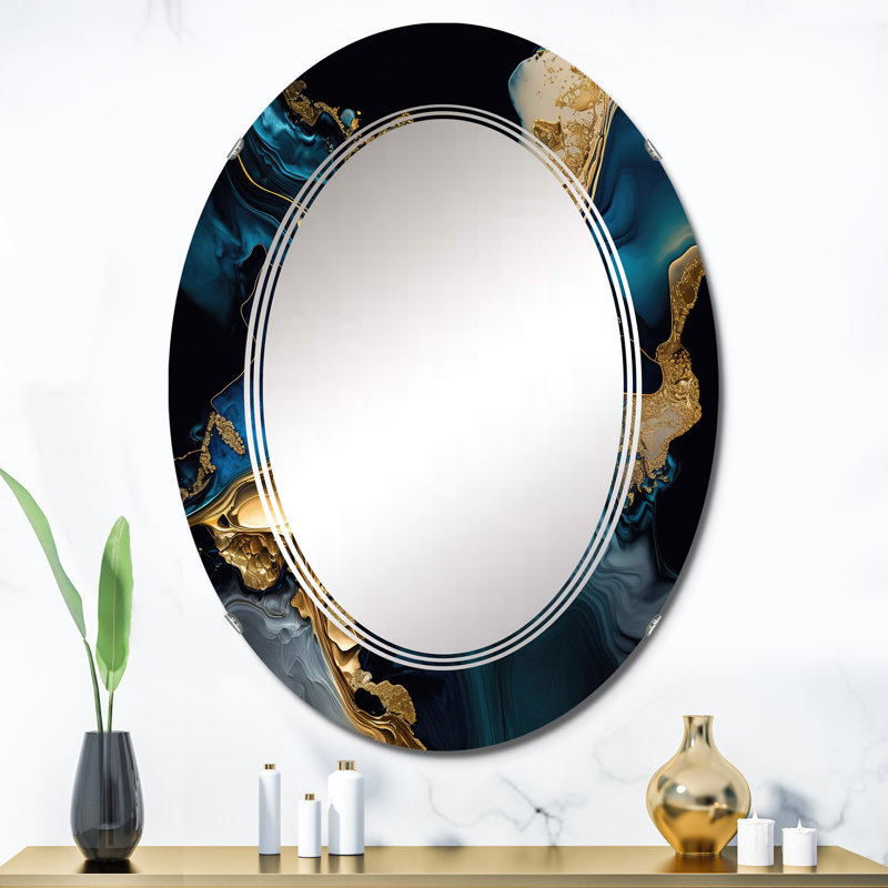 Abstrait Geode Marble Blue IV - Miroir mural abstrait en marbre, 36 po x 24 po