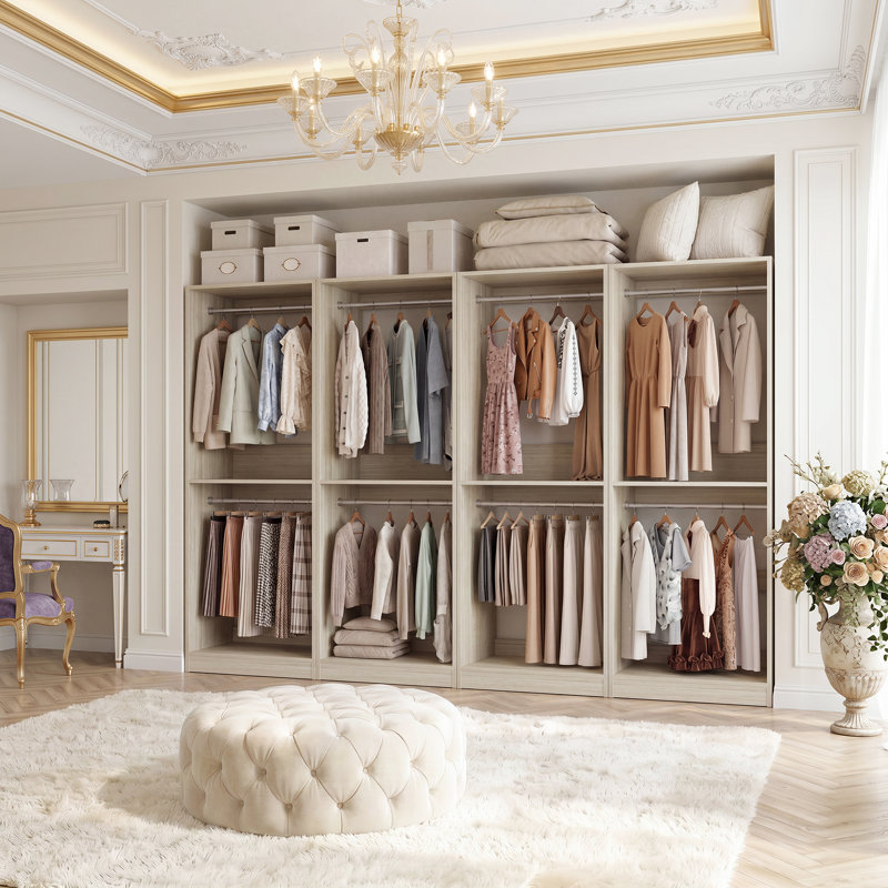 Seward Wood Closet System with Hanging Rods, Washed Oak
