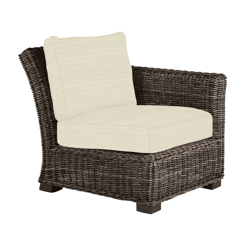 Rustic Patio Lounge Chair with Cushions, No Welt, Rollo Chambray InsideOut® Linen, Black Walnut