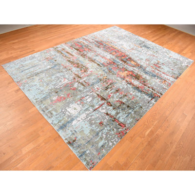 9'10"x13'8" Gray Abstract Design Wool and Silk Hand Knotted Rug 711F1B595F5F4D78BFA8ED47E02B6623
