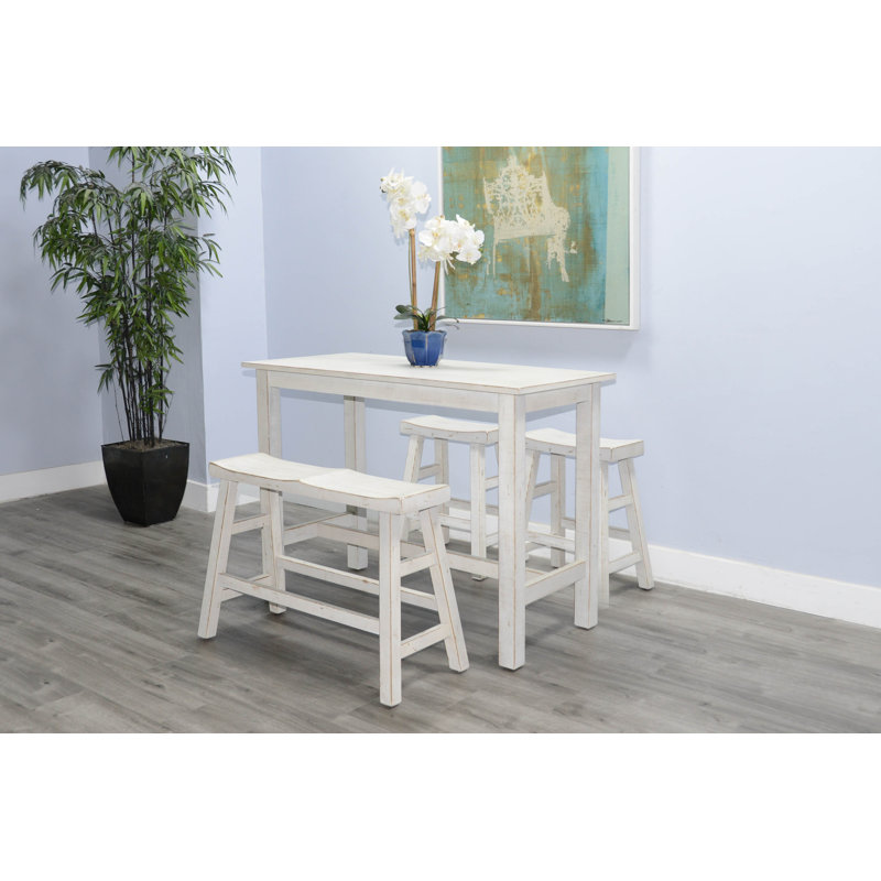 Ashat Solid Wood Bench, 24" H x 33" W x 14.5" D, White Sand