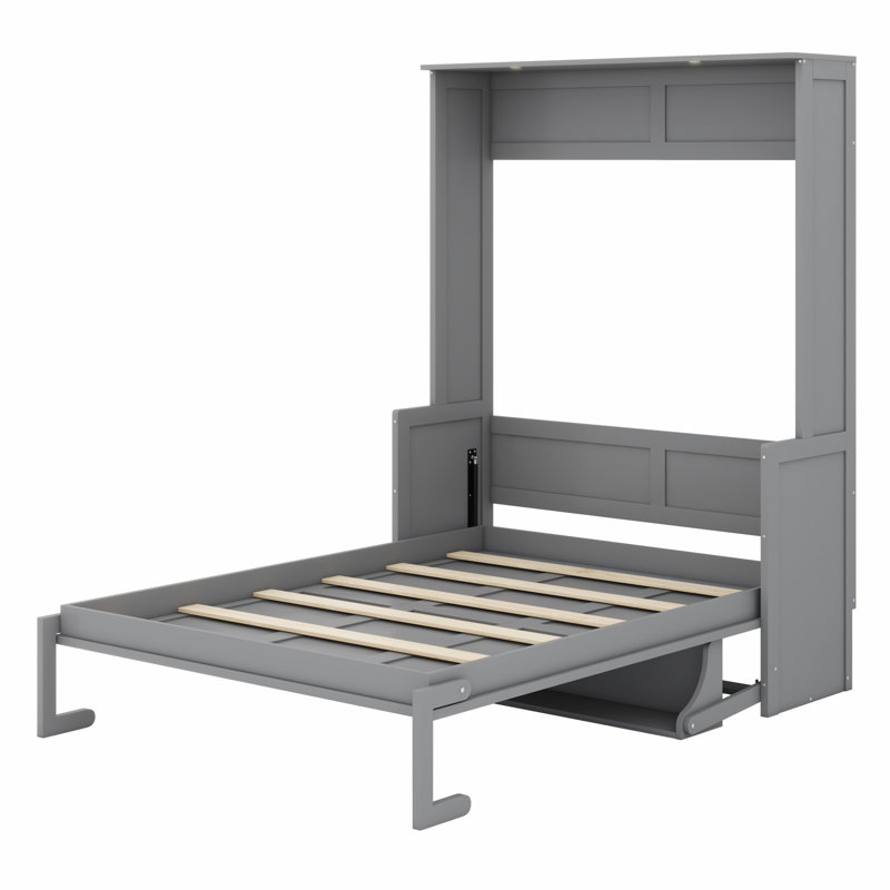 Lit escamotable avec bureau, lumières DEL et station de charge USB, gris