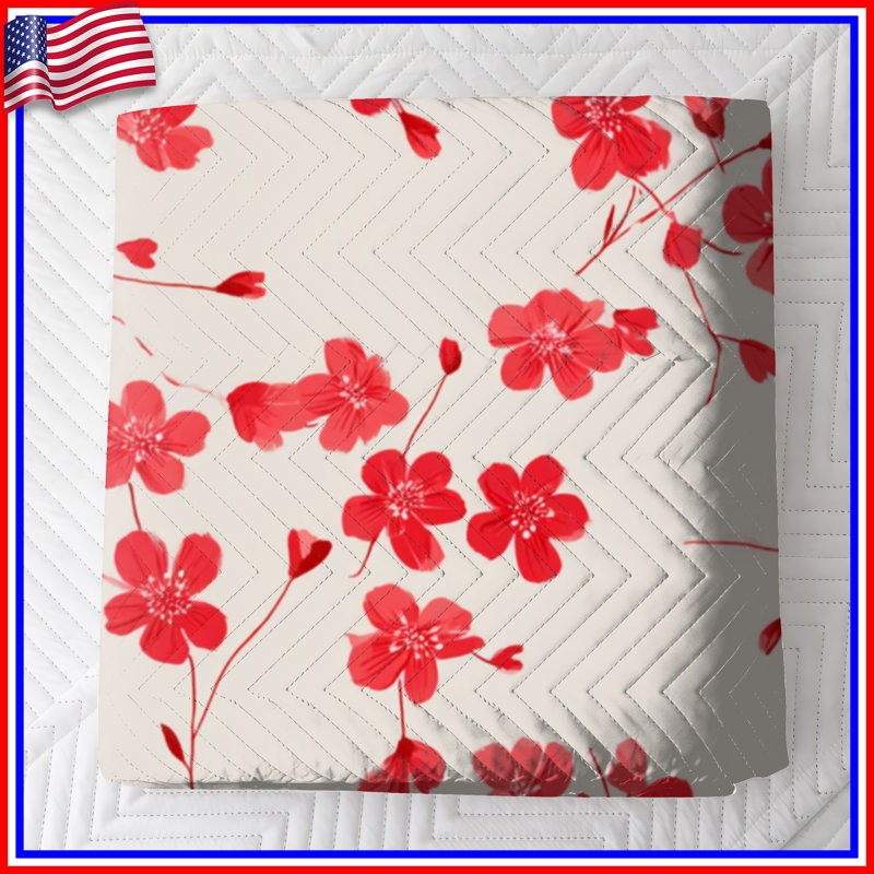 Couvre-lit matelassé Red Cherry Blossom toutes tailles, Lit simple
