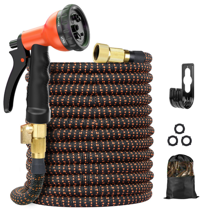 Enrouleur de tuyau extensible en plastique, 50', Noir / Orange
