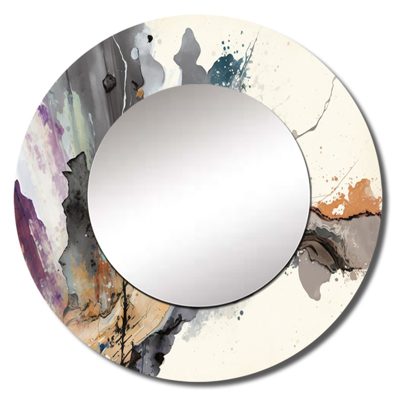 Jazz Rhythms In Shades Of Grey I - miroir unique à encre liquide, grand miroir mural rond moderne, impression d'art en métal