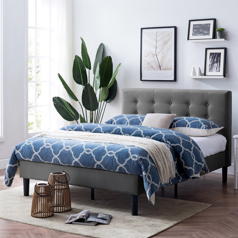 Grand lit plateforme tapissier Ralphs, Gris charbon