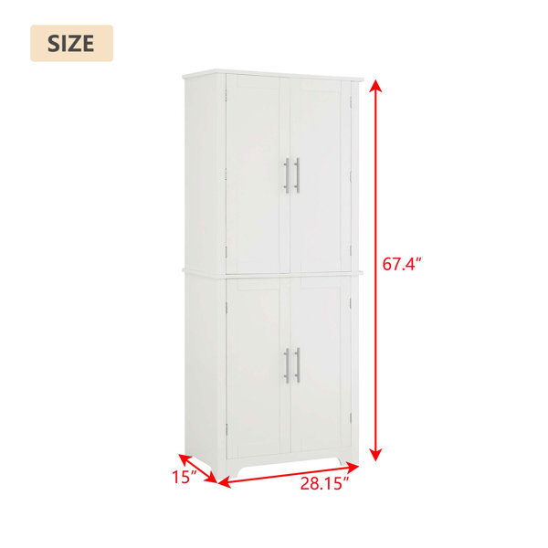 28.15 in. W x 15 in. D x 67.4 in. H White Wood Linen Cabinet with Adjustable Shelf and Storage Racks