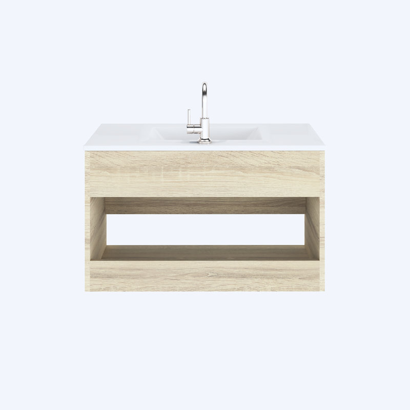 Salt 30'' Single Bathroom Vanity with Ceramic Top, White Oak
