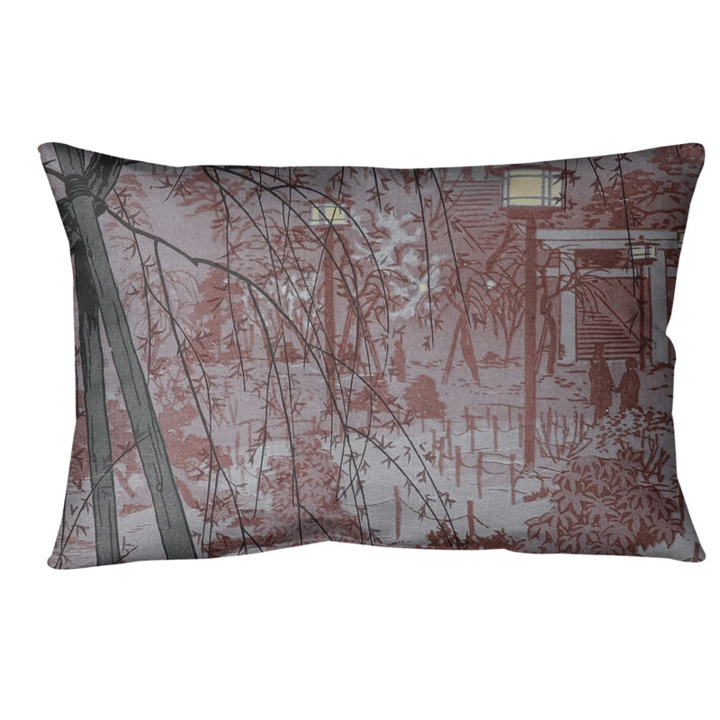 Coussin Misty Evening at Shinobazu Pond, Rouge, Faux lin