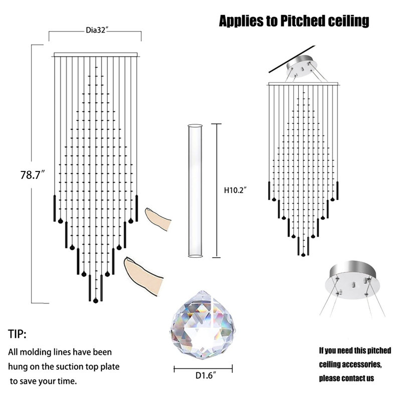 Kambri 12 - Light D32" x H78.7'' Modern Empire Crystal Raindrop Chandelier Lighting LED Chandelier