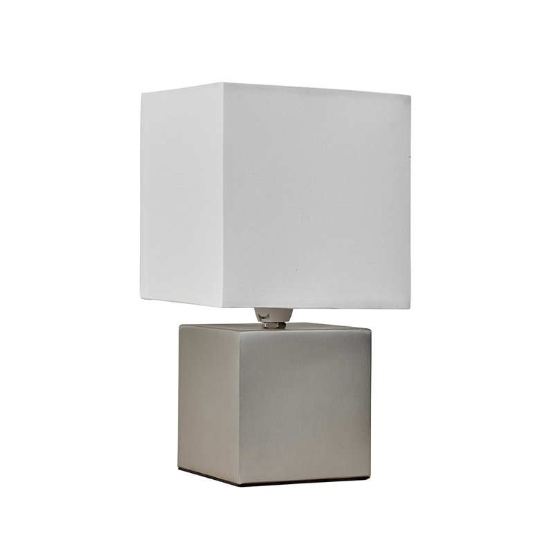 Diya Metal Table Lamp, Brushed Chrome Base/White Shade, No