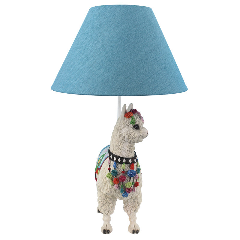 Blue Alpaca Sculptural Table Lamp with Fabric Shade