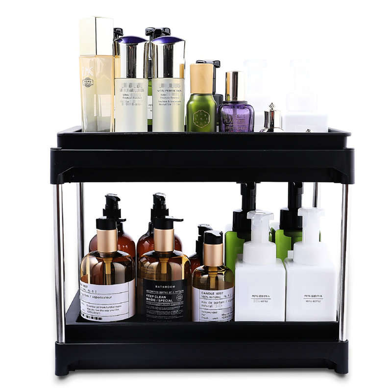 2 Hooks Black Under Sink Organizer With Double Drawer For Graceful Storage Elegant