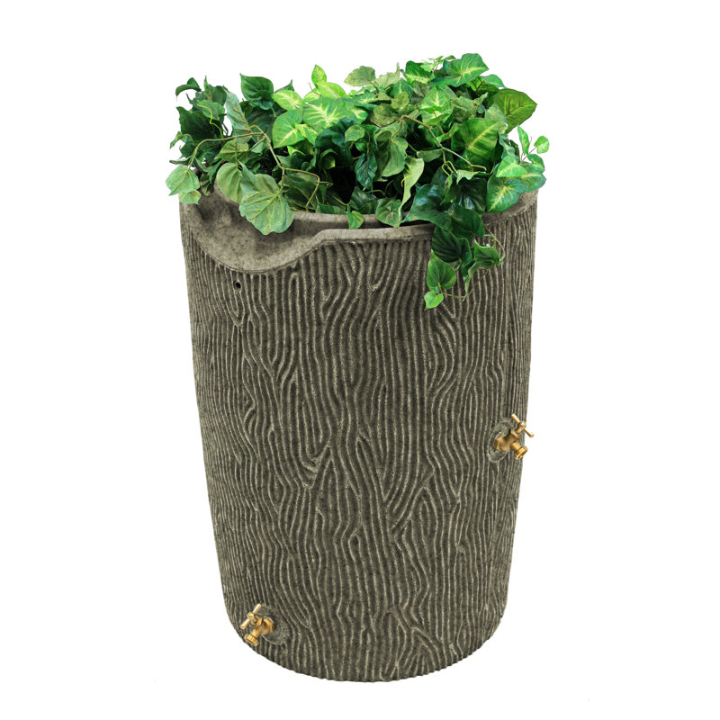 Sandstone Bark Design 50 Gallon Rain Saver with Brass Spigots