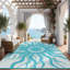Tapis d'extérieur 9 pi x 12 pi bleu clair réversible, imperméable, facile à nettoyer et à séchage rapide