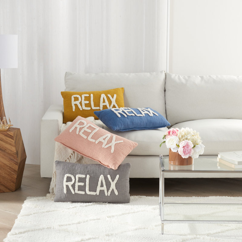 Blue Cotton Tufted 'Relax' Lumbar Throw Pillow