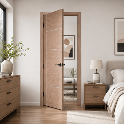 Engineered Veneer Walnut Solid Core Wood Flush Prehung Interior Door with Aluminum Strips, Frame