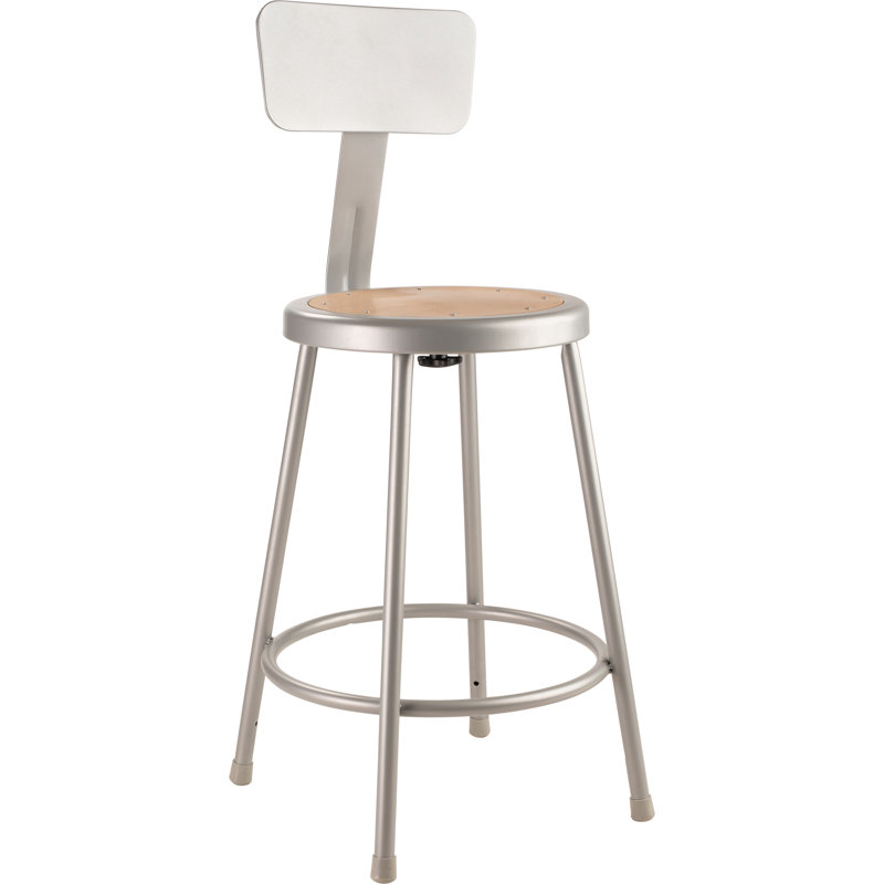 Gray Adjustable Metal Stool with Backrest, 24 Inch