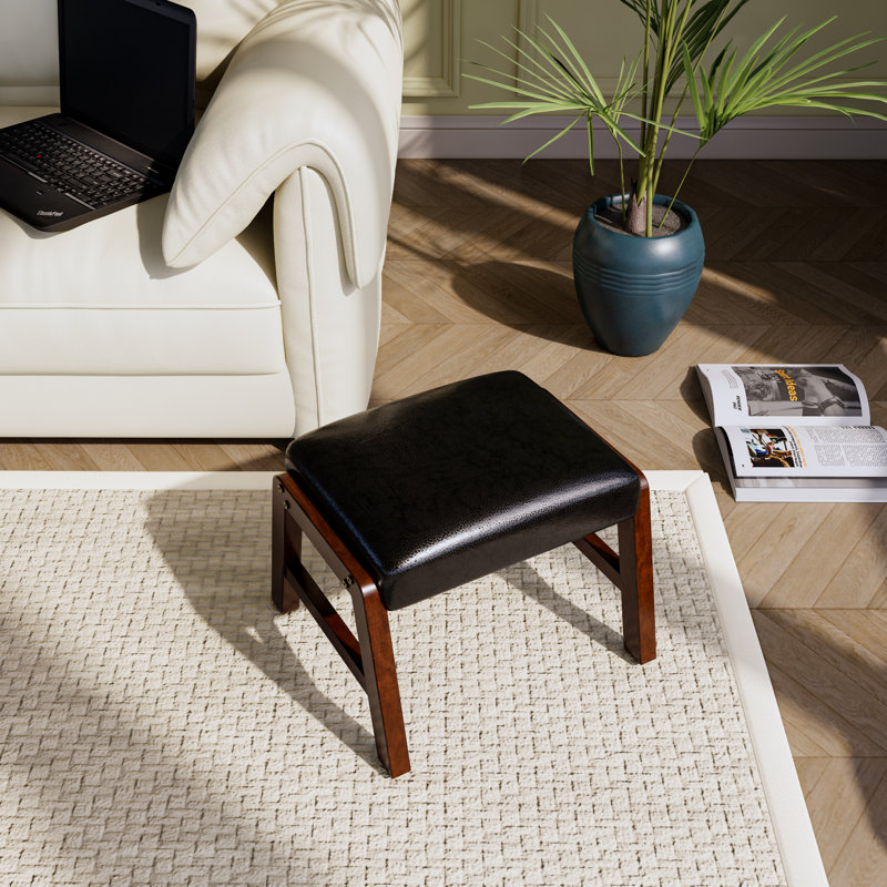 37cm Wide Faux Leather Solid Colour Footstool Ottoman, Black