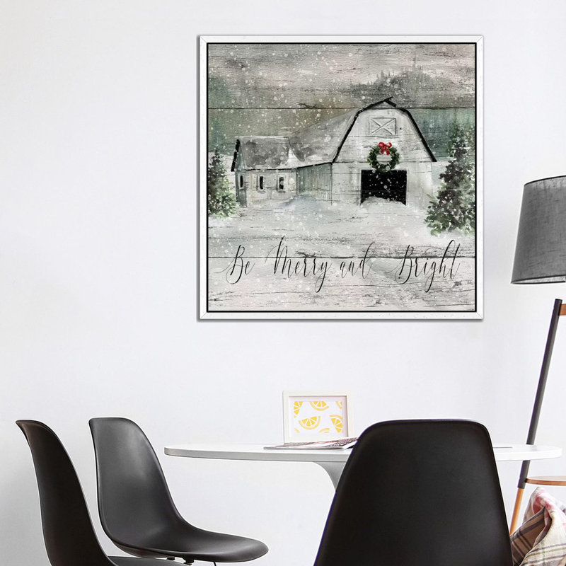 Merry And Bright Barn by Carol Robinson - Print on Canvas, 93.98 cm H x 93.98 cm W, White Framed Canvas