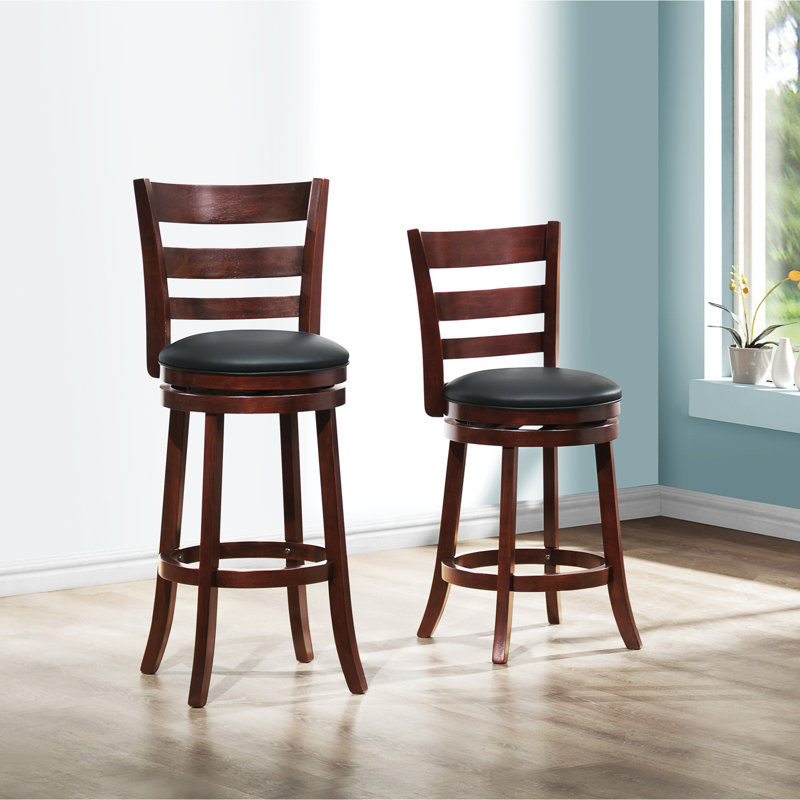 Chaise de bar pivotante à 360 degrés avec finition cerisier foncé, repose-pieds confortable, meubles en bois massif, 1 pièce