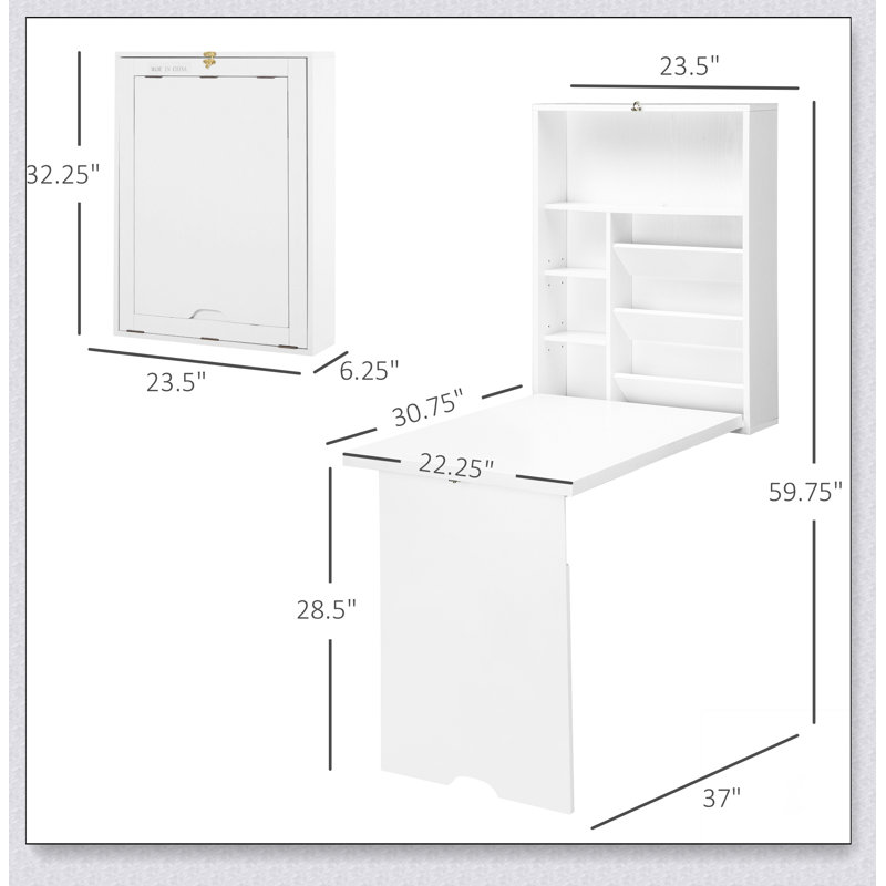 Bureau convertible mural pliable, bureau flottant multifonctionnel avec tablette de rangement