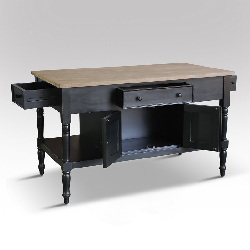 Brookstonval Solid Wood Kitchen Island, Gray/Light Black