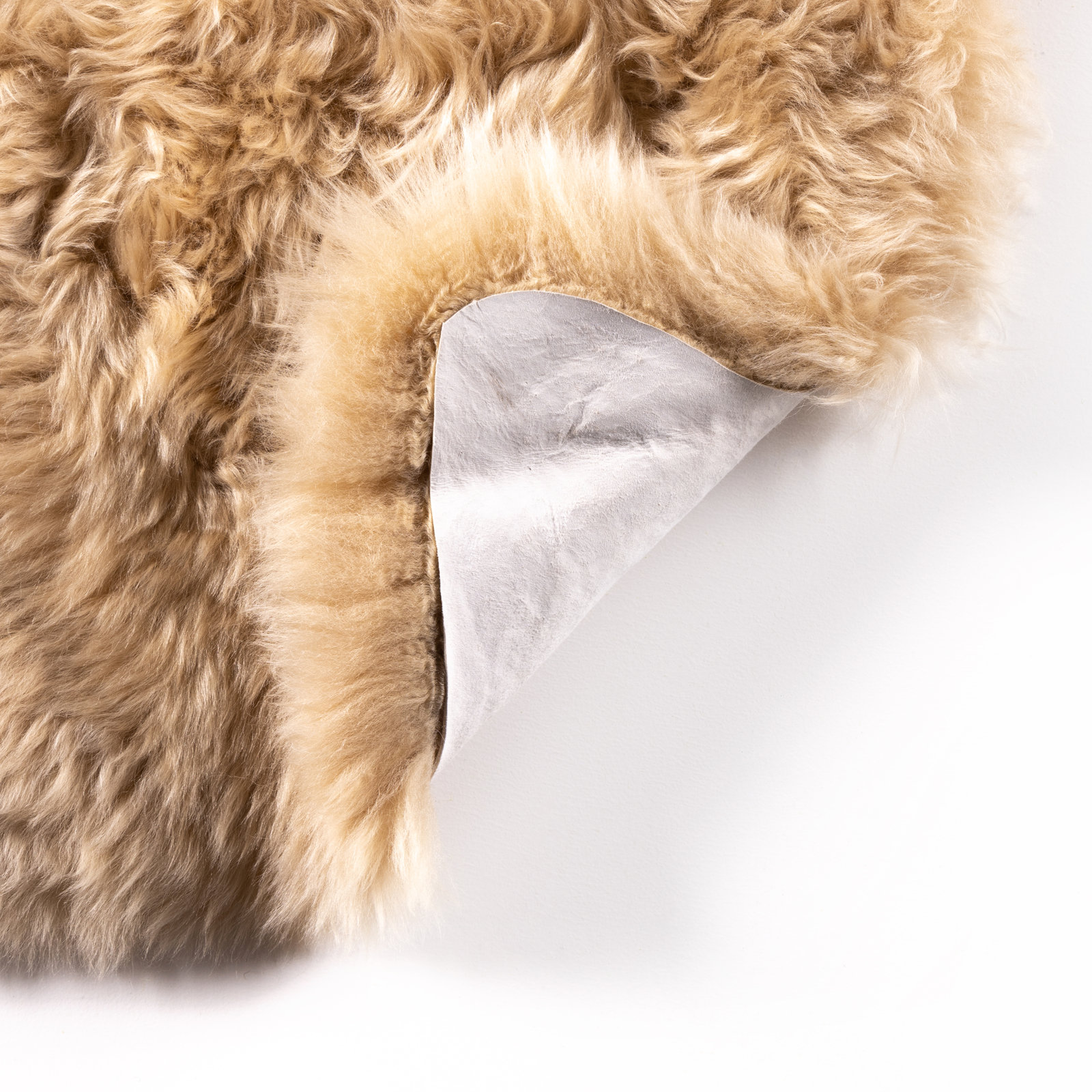 Stacey Hand-Woven Lambskin Rug, Beige