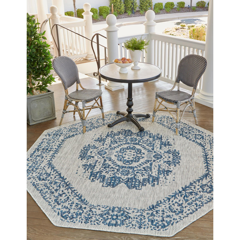 Tapis oriental bleu / gris Cowell, Octogone 7 pi 10 po x 7 pi 10 po