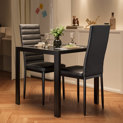 Ensemble de salle à manger 3 pièces avec plateau en verre