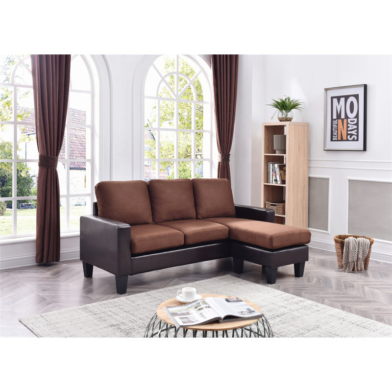 Canapé modulaire en cuir 2 pièces Vegan, Similicuir chocolat, Orienté à droite