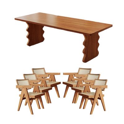 6 - Person Solid Wood Solid Wood Top Double Pedestal Dining Set
