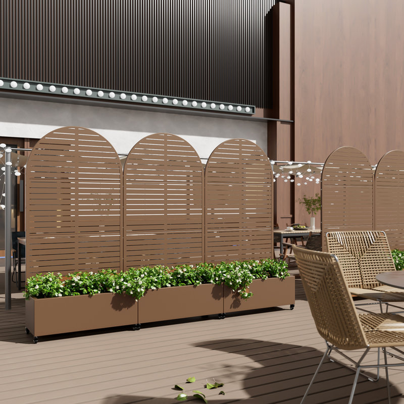 Lit de jardin en métal avec treillis et roues, H 72 po x l 35 po x P 16 po, Brun