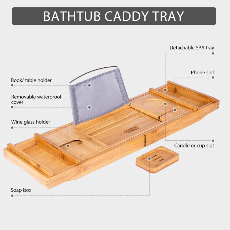 Bamboo Bathtub Caddy Tray Adjustable Wood Bath Tub Organizer With Cup Wine  Holder Soap Dish Book Space Phone Slot For Shower - Bathtub Trays -  AliExpress
