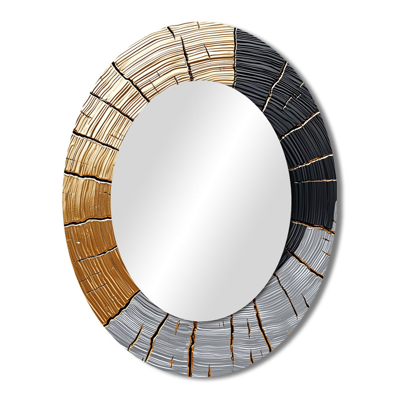 Golden Dark Wood Slide Roots Of Serenity II - Large Oval Wall Mirror On Metal, 43" x 33"
