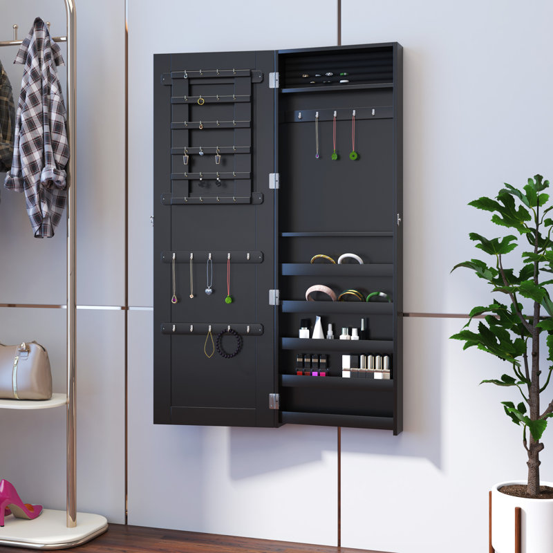 Armoire à bijoux murale avec miroir Pittner, Noir