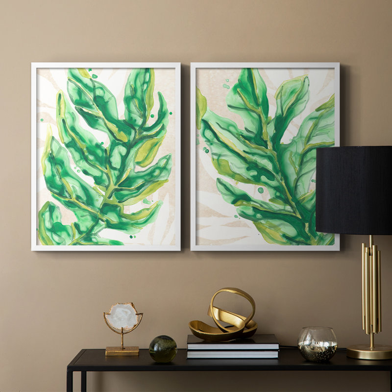 Parchemin Palms III - reproduction encadrée de qualité supérieure - prête à être accrochée - aucun clou requis - aucun clou requis
