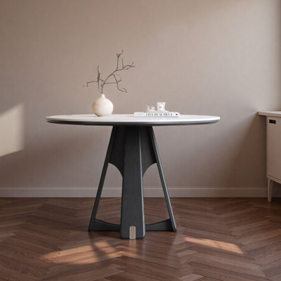 Retro Round Solid Wood Dining Table